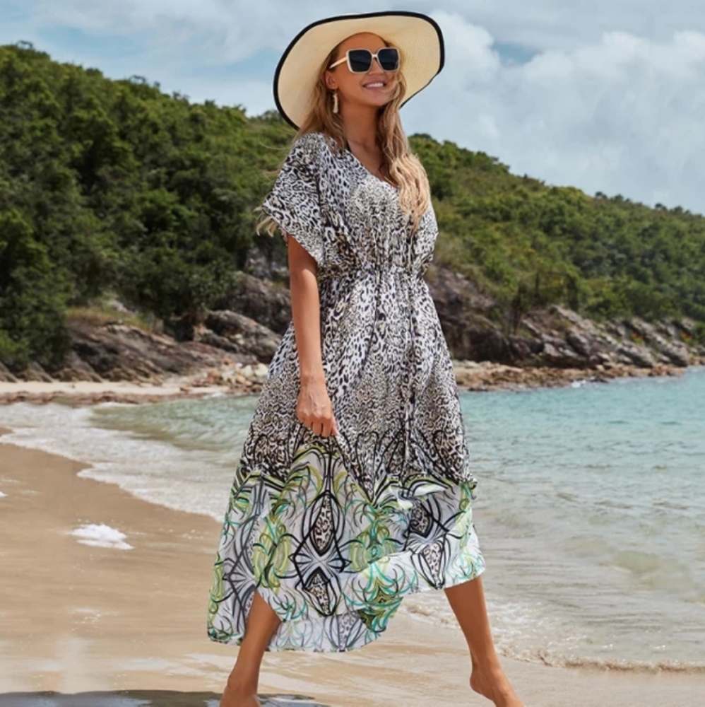Women Kaftan Drawstring Waist Dress